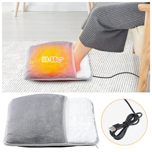 USB Electric Foot Warmer Heating Pad Soft Plush Washable Winter Heater Mat
