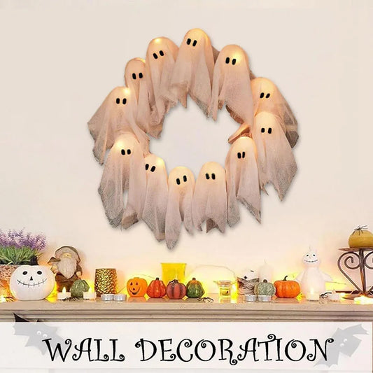 SpookGlow™ Ghost Wreath – Light Up Your Haunt - Big Cart Sky