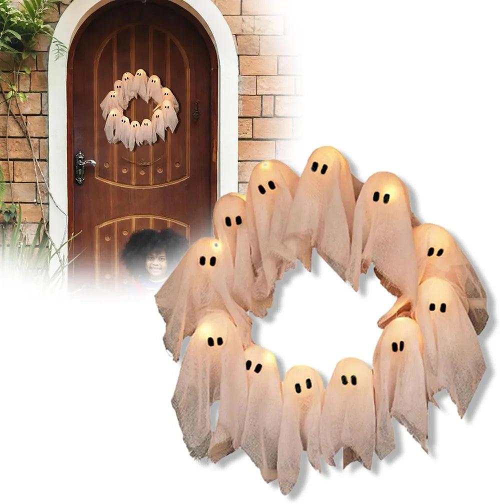 SpookGlow™ Ghost Wreath – Light Up Your Haunt - Big Cart Sky