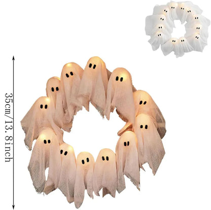 SpookGlow™ Ghost Wreath – Light Up Your Haunt - Big Cart Sky