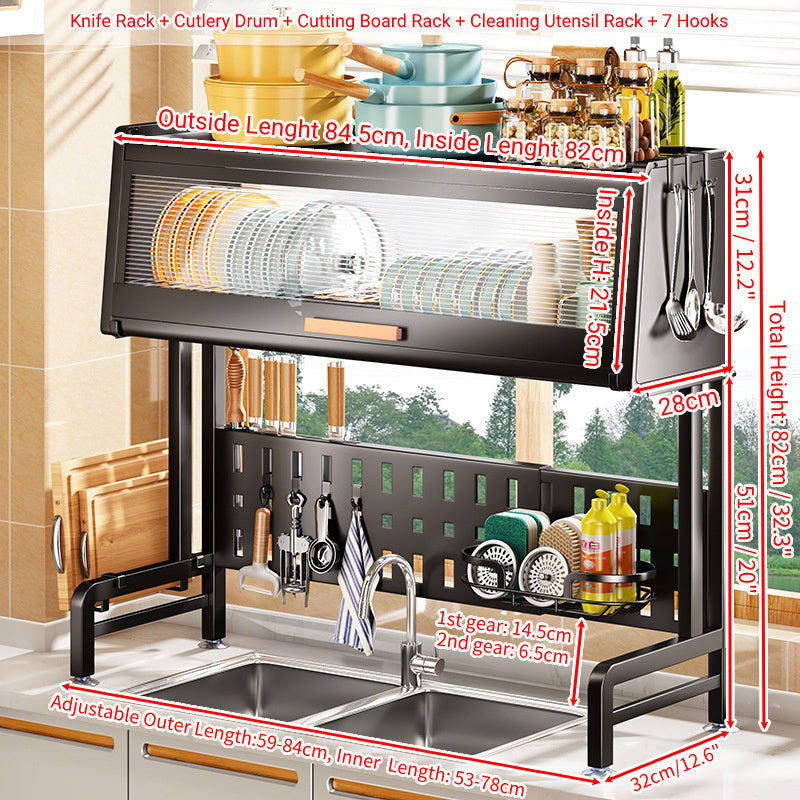 Retractable Hole Plate Kitchen Countertop Dish Drain Rack Multifunctional - Big Cart Sky
