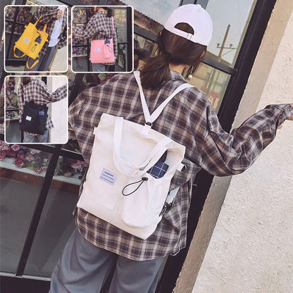 Harajuku Canvas Bags Students Handbag With Pockets Preppy Buckpack Shoulder Bag For Women Shoolbags - Big Cart Sky