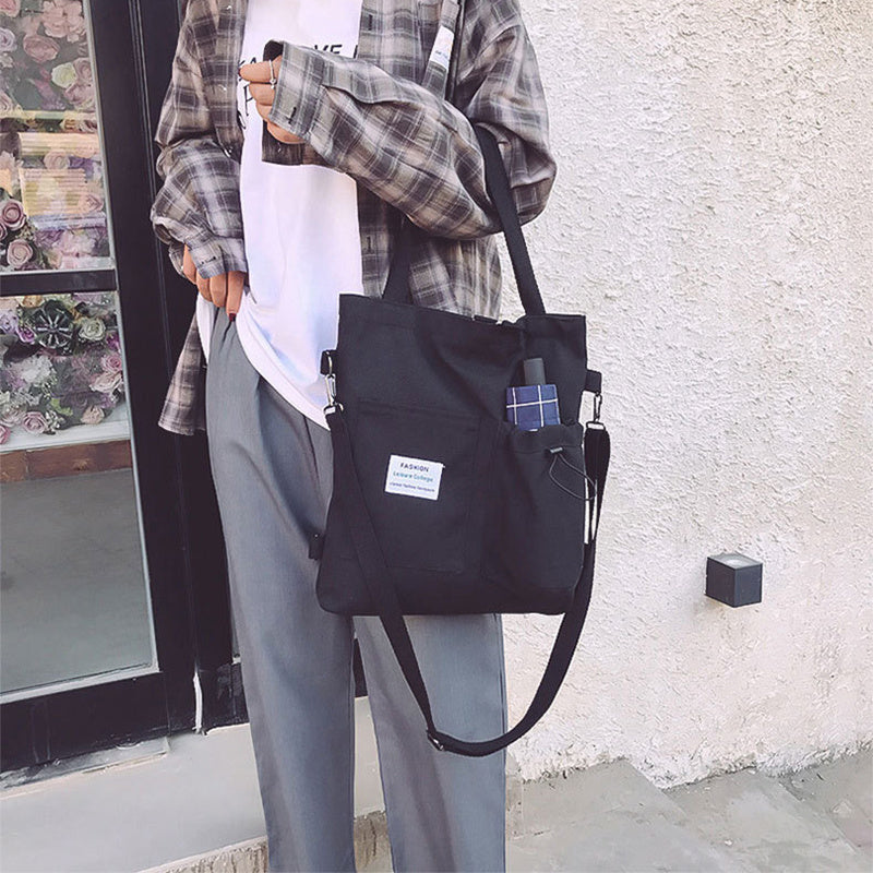 Harajuku Canvas Bags Students Handbag With Pockets Preppy Buckpack Shoulder Bag For Women Shoolbags - Big Cart Sky
