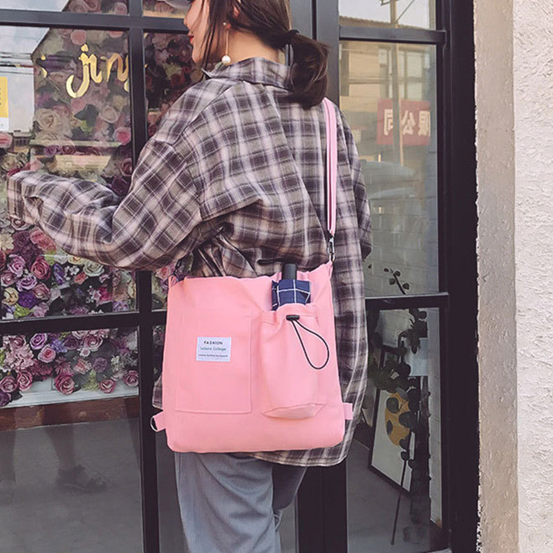 Harajuku Canvas Bags Students Handbag With Pockets Preppy Buckpack Shoulder Bag For Women Shoolbags - Big Cart Sky