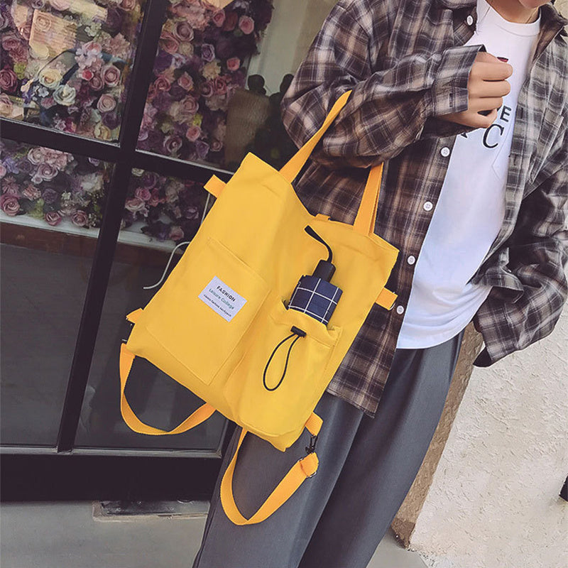 Harajuku Canvas Bags Students Handbag With Pockets Preppy Buckpack Shoulder Bag For Women Shoolbags - Big Cart Sky