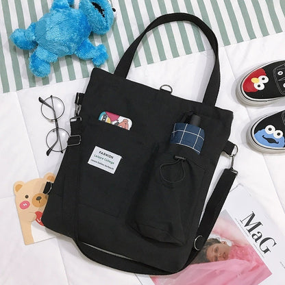 Harajuku Canvas Bags Students Handbag With Pockets Preppy Buckpack Shoulder Bag For Women Shoolbags - Big Cart Sky