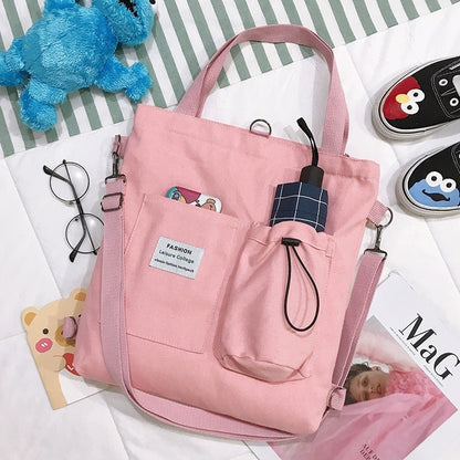 Harajuku Canvas Bags Students Handbag With Pockets Preppy Buckpack Shoulder Bag For Women Shoolbags - Big Cart Sky