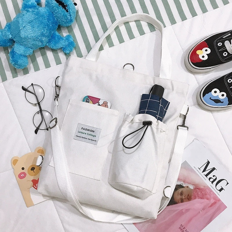 Harajuku Canvas Bags Students Handbag With Pockets Preppy Buckpack Shoulder Bag For Women Shoolbags - Big Cart Sky