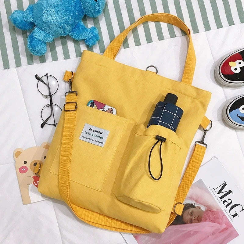 Harajuku Canvas Bags Students Handbag With Pockets Preppy Buckpack Shoulder Bag For Women Shoolbags - Big Cart Sky