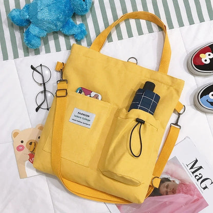 Harajuku Canvas Bags Students Handbag With Pockets Preppy Buckpack Shoulder Bag For Women Shoolbags - Big Cart Sky
