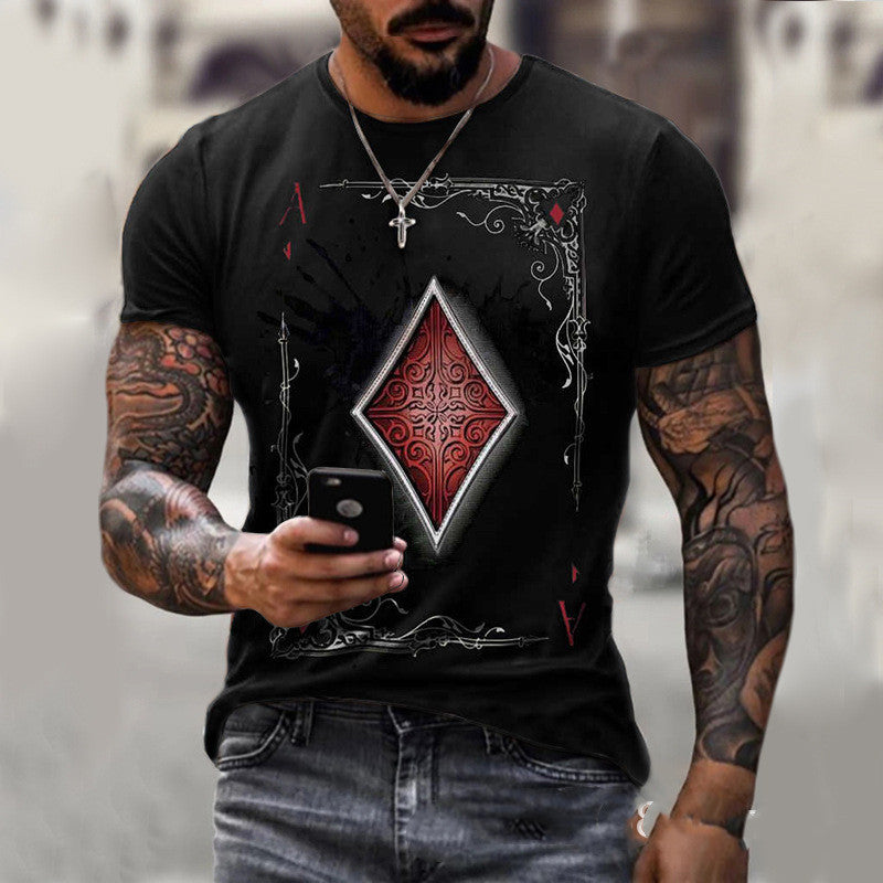 Playing Card Printing Men's T-Shirt Top - Big Cart Sky