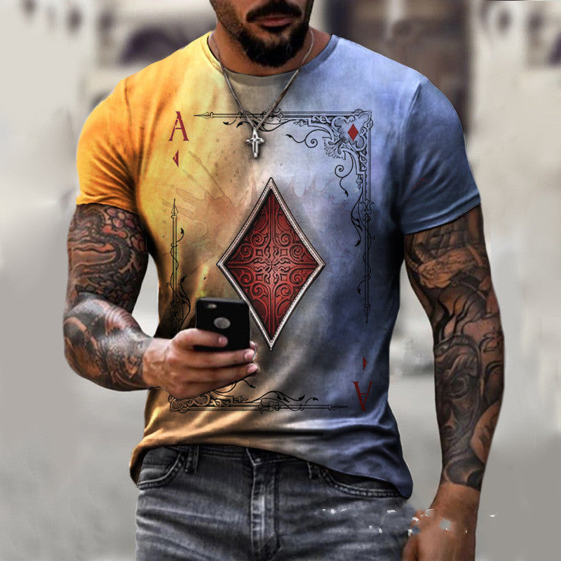 Playing Card Printing Men's T-Shirt Top - Big Cart Sky