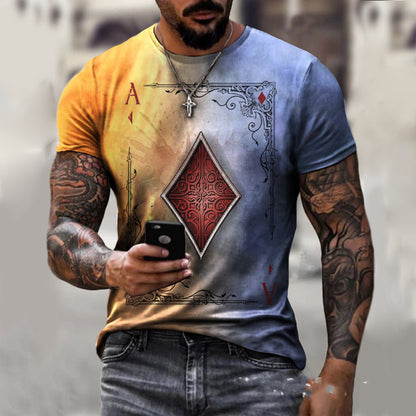 Playing Card Printing Men's T-Shirt Top - Big Cart Sky