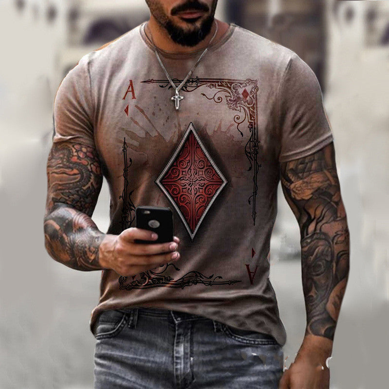 Playing Card Printing Men's T-Shirt Top - Big Cart Sky