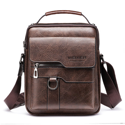 Popular Men's Messenger Bag One Shoulder Retro Business Backpack PU Leather Flaps Crossbody Bags Business Flap Male Solid Travel Bag - Big Cart Sky