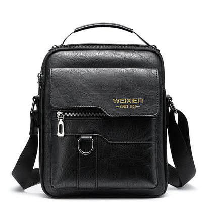 Popular Men's Messenger Bag One Shoulder Retro Business Backpack PU Leather Flaps Crossbody Bags Business Flap Male Solid Travel Bag - Big Cart Sky