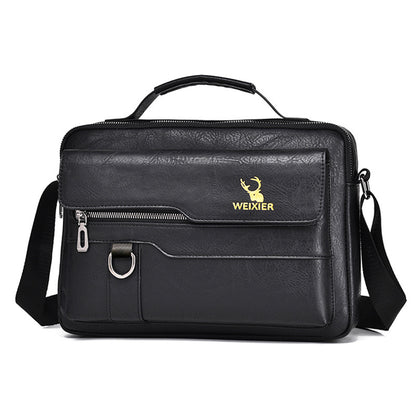Popular Men's Messenger Bag One Shoulder Retro Business Backpack PU Leather Flaps Crossbody Bags Business Flap Male Solid Travel Bag - Big Cart Sky