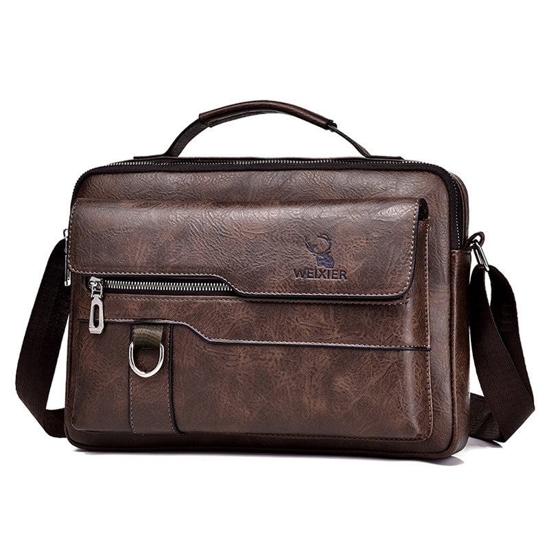 Popular Men's Messenger Bag One Shoulder Retro Business Backpack PU Leather Flaps Crossbody Bags Business Flap Male Solid Travel Bag - Big Cart Sky