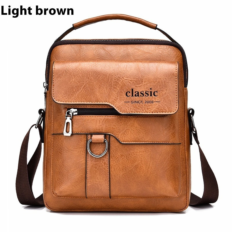 Popular Men's Messenger Bag One Shoulder Retro Business Backpack PU Leather Flaps Crossbody Bags Business Flap Male Solid Travel Bag - Big Cart Sky