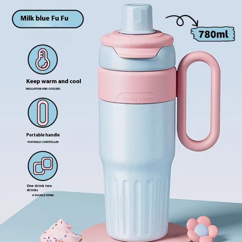 780ml Gradient Double Drink Thermal Cup Stainless Steel With Lid Coffee Cup Thermos Large Capacity Straw Cup For Male And Female - Big Cart Sky