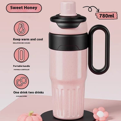780ml Gradient Double Drink Thermal Cup Stainless Steel With Lid Coffee Cup Thermos Large Capacity Straw Cup For Male And Female - Big Cart Sky
