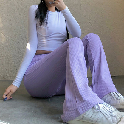 Women's Fashion Solid Color Tight-fitting High-waist Micro-cut Stretch Casual Trousers - Big Cart Sky