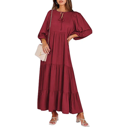 Summer Women's Vintage Printed Bohemian Dress Elegant Ladies Casual Loose V-Neck Short Sleeve Long Dresses - Big Cart Sky