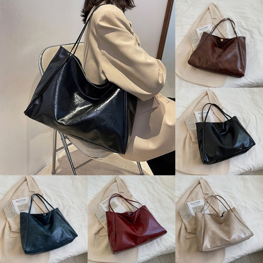 Vintage Women's Tote Bag Athletic Casual Fashion Large Capacity Leather Shoulder Bag Shopper Harajuku Simple Handbag - Big Cart Sky
