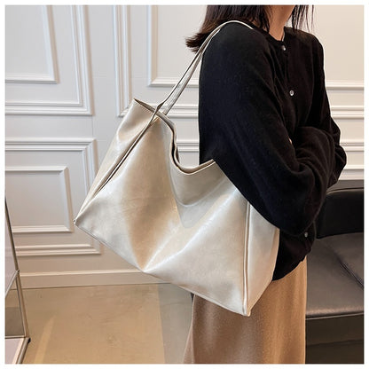 Vintage Women's Tote Bag Athletic Casual Fashion Large Capacity Leather Shoulder Bag Shopper Harajuku Simple Handbag - Big Cart Sky
