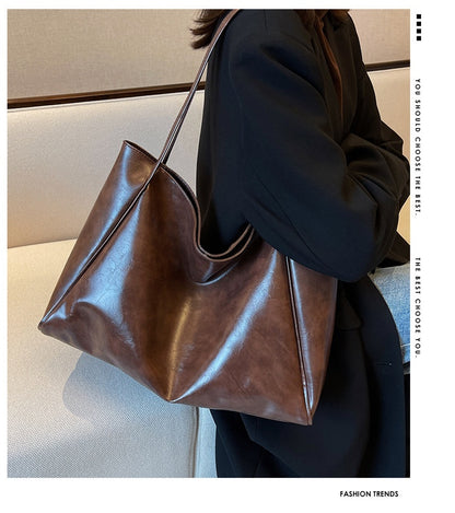 Vintage Women's Tote Bag Athletic Casual Fashion Large Capacity Leather Shoulder Bag Shopper Harajuku Simple Handbag - Big Cart Sky