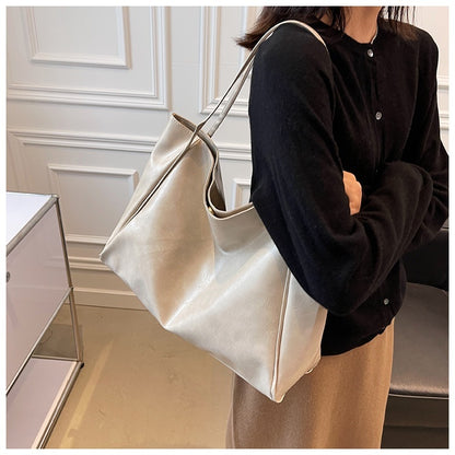 Vintage Women's Tote Bag Athletic Casual Fashion Large Capacity Leather Shoulder Bag Shopper Harajuku Simple Handbag - Big Cart Sky