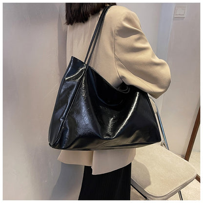 Vintage Women's Tote Bag Athletic Casual Fashion Large Capacity Leather Shoulder Bag Shopper Harajuku Simple Handbag - Big Cart Sky