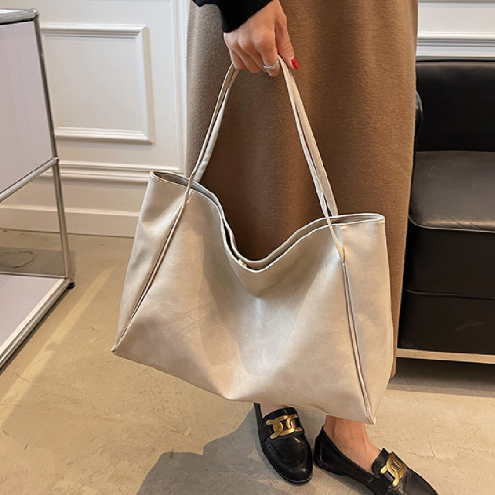 Vintage Women's Tote Bag Athletic Casual Fashion Large Capacity Leather Shoulder Bag Shopper Harajuku Simple Handbag - Big Cart Sky