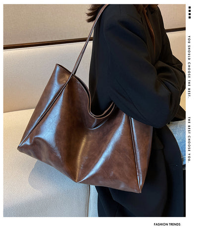 Vintage Women's Tote Bag Athletic Casual Fashion Large Capacity Leather Shoulder Bag Shopper Harajuku Simple Handbag - Big Cart Sky