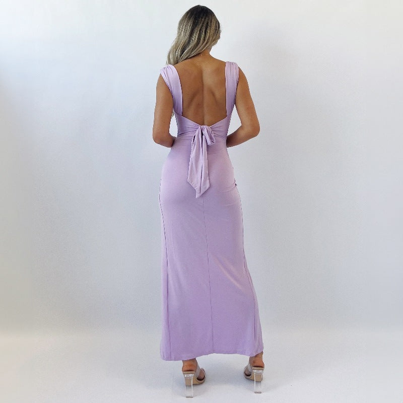Slim Sleeveless Slit Dress With Back Tie Design Fashion Temperament Dresses For Women Clothing - Big Cart Sky