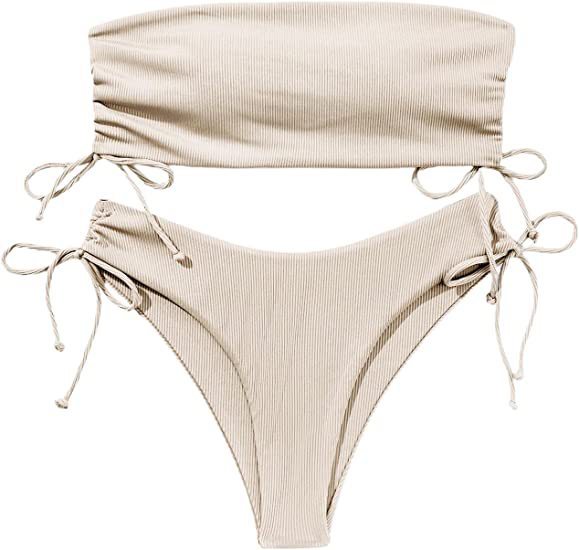 Summer Tube Bikini With Drawstring Design Solid Color Sexy Swimsuit For Beach Party Womens Clothing - Big Cart Sky