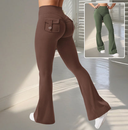 Yoga Fitness Flared Pants With Pockets Ins Fashion Slim High Waist Sports Trousers  Scrunch Butt Booty Workout Lifting Leggings - Big Cart Sky
