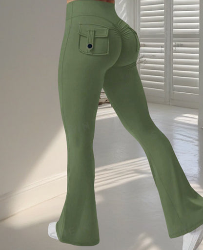 Yoga Fitness Flared Pants With Pockets Ins Fashion Slim High Waist Sports Trousers  Scrunch Butt Booty Workout Lifting Leggings - Big Cart Sky