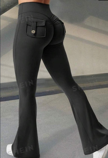 Yoga Fitness Flared Pants With Pockets Ins Fashion Slim High Waist Sports Trousers  Scrunch Butt Booty Workout Lifting Leggings - Big Cart Sky