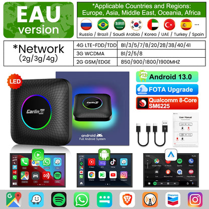 2025  CarlinKit CarPlay AI Box Android 13.0 SM6225 QCM6125 Android Auto Wireless CarPlay Adapter 2.4+5GGPS 64G 128G FOTA Upgrade - Big Cart Sky