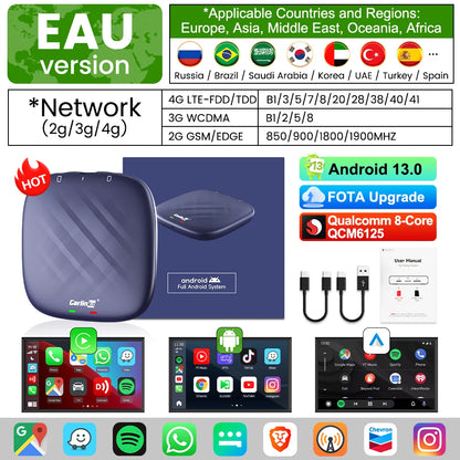2025  CarlinKit CarPlay AI Box Android 13.0 SM6225 QCM6125 Android Auto Wireless CarPlay Adapter 2.4+5GGPS 64G 128G FOTA Upgrade - Big Cart Sky
