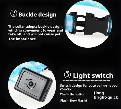 Dog Collar Nylon LED Night Safety Flashing Glow In The Dark Pet Dog Leash pet Dogs Luminous Fluorescent  dog accessories collar - Big Cart Sky